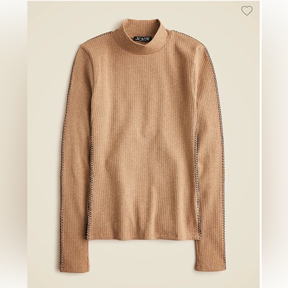 NWT J.Crew Premium Rib Turtleneck Long Sleeve Top Whipstitch Trim Caramel XS